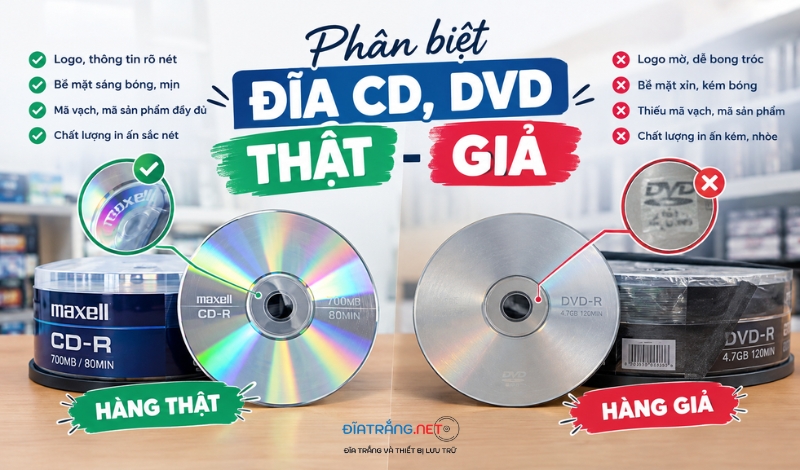cách phân biệt đĩa trắng cd dvd chính hãng